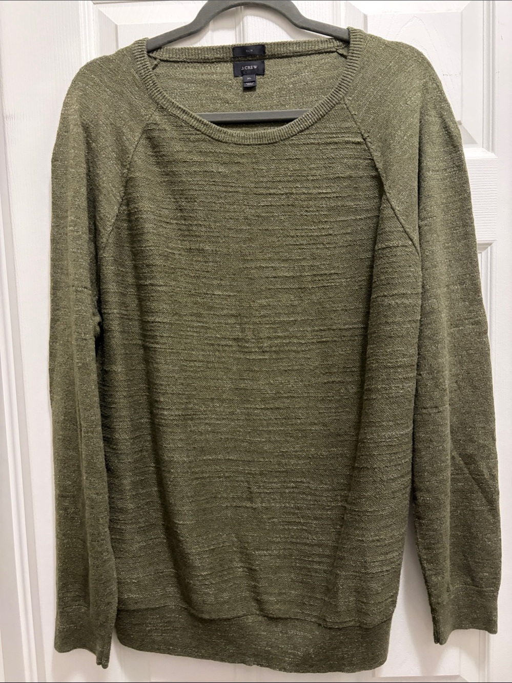 J. Crew Men's Olive Crewneck Sweater - Textured Knit 100% Cotton XL Academia